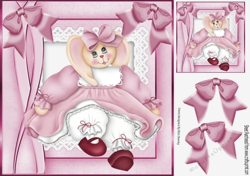 Cute bunny in pink dress with bows 8x8