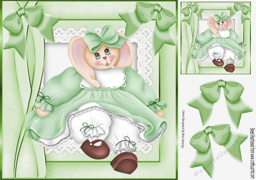 Cute bunny in green dress with bows 8x8