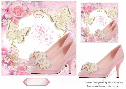 Pretty pink ornate shoes with butterflies 7x7