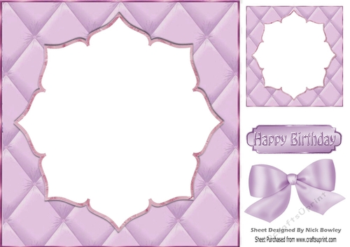 Pretty quilted effect card front in lilac 8x8