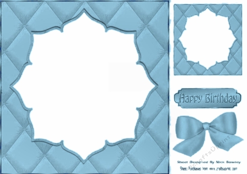 Pretty quilted effect card front in blue 8x8