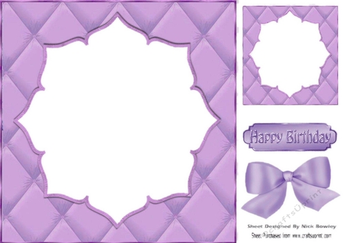 Pretty quilted effect card front in purple 8x8