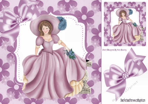 pretty lady in a hat in lilac floral 8x8 frame