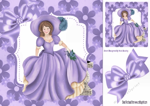 pretty lady in a hat in  purple floral 8x8 frame
