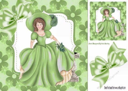 pretty lady in a hat in green floral 8x8 frame