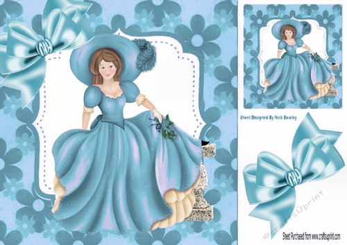 pretty lady in a hat in blue floral 8x8 frame