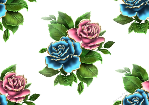 Pretty gold edge roses in pink/blue backing paper (large white)