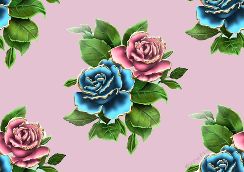 Pretty gold edge roses in pink/blue backing paper (large pink)