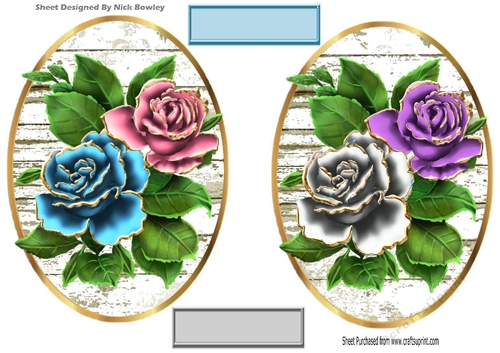 Pretty gold edge rose toppers  in oval ornate frame