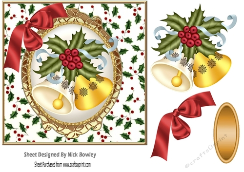 Holly, Bells & Bow Card front 7x7