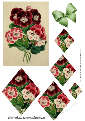 Pretty vintage pansies with diamond pyramids with bow