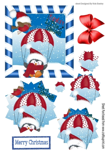 Lovely penguin santas little helper with snowflake pyramids with bow