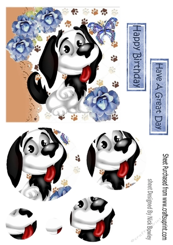 Cute puppy with blue flowers circle pyramids