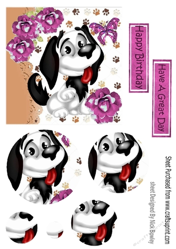 Cute puppy with pink flowers circle pyramids