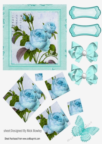vintage turq rose with bows in cardboard effect twisted diamond pyramids