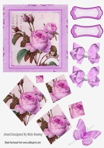  vintage lilac rose with bows in cardboard effect  twisted diamond pyramids