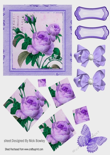  vintage purple rose with bows in cardboard effect twisted diamond pyramids