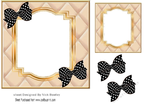 quilt in  gold colour  with bracket frame with blk/poldot bows 7x7