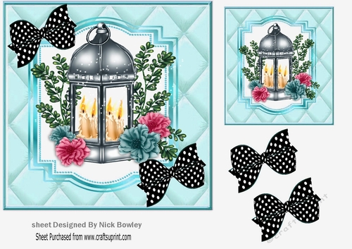 Pretty floral lamp with candles in quilt frame with bows 8x8