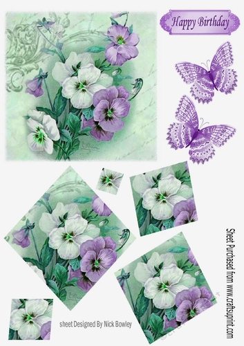 Pretty purple and white pansies with butterflies twisted pyramids