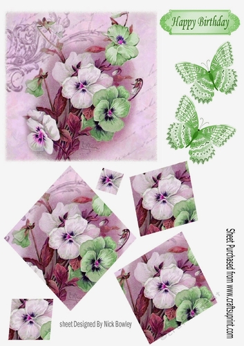 Pretty pink and white pansies with butterflies twisted pyramids