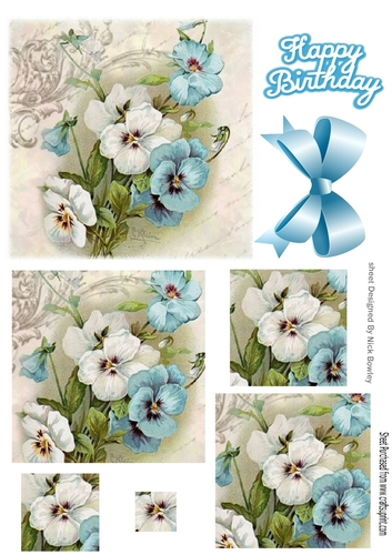 Pretty blue and white pansies with bow square pyramids