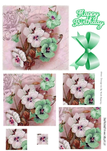 Pretty pink/green pansies with bow square pyramids