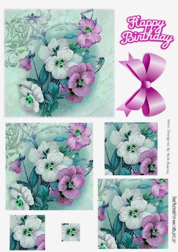 Pretty turq/pink pansies with bow square pyramids