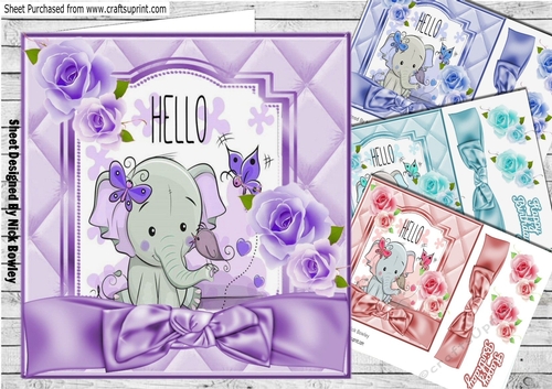  4 Cute eles with little birds and bows card fronts 7x7 mini kit