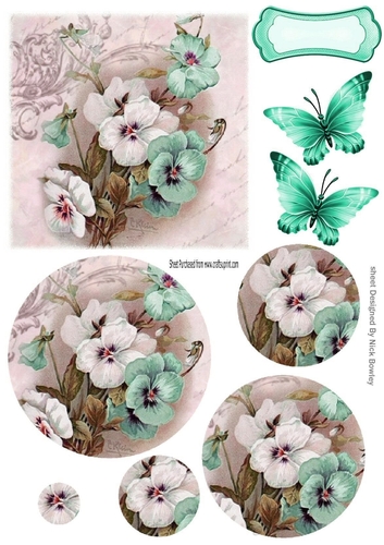 Pretty turq and white pansies with bow circle pyramids