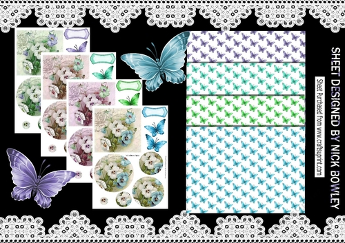 4 floral circle pyramids, & 4 matching butterfly background papers bumper kit