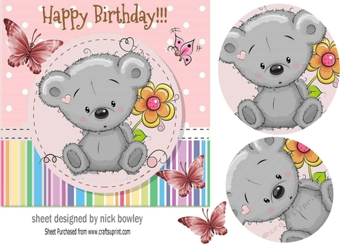 Cute little grey teddy bear with flower 7x7