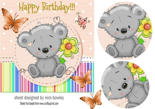 Cute little grey teddy bear with flower 7x7 (peach)
