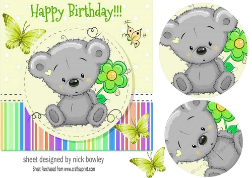 Cute little grey teddy bear with flower 7x7 (lime)