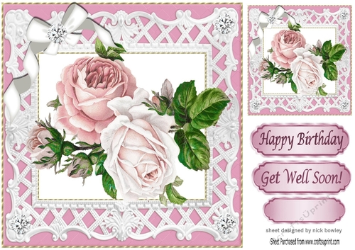 pretty shades of pink roses in filagree 8x8 frame