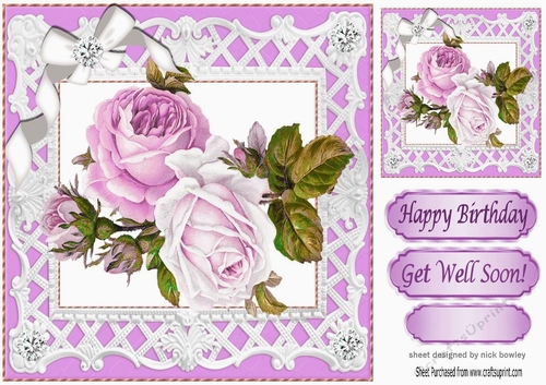 pretty shades of lilac roses in filagree 8x8 frame