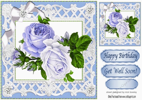 pretty shades of blue roses in filagree 8x8 frame