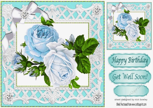 pretty shades of turq roses in filagree 8x8 frame