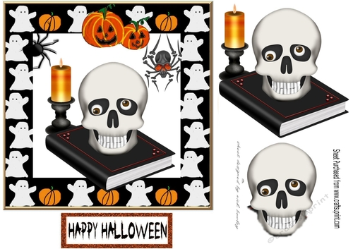 Spooky ghost frame 7x7 with skull book and candle