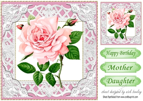 Pretty pink roses in lace and filigree 8x8 frame