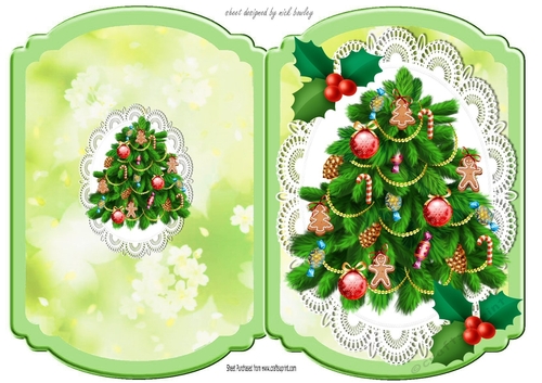 Christmas tree with holly on lace bracket card