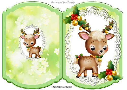 Cute Deer with bells  on lace bracket card