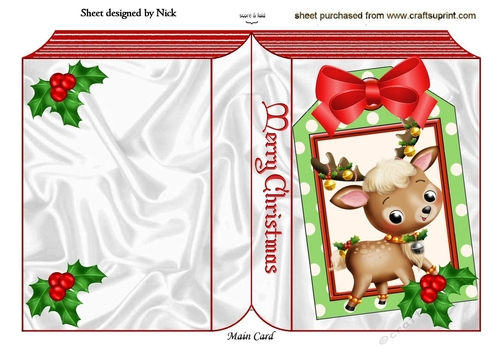 Cute Reindeer with holly on a folded book with holly