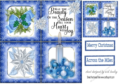  Blue Snowflake window with christmas embelishments 8x8
