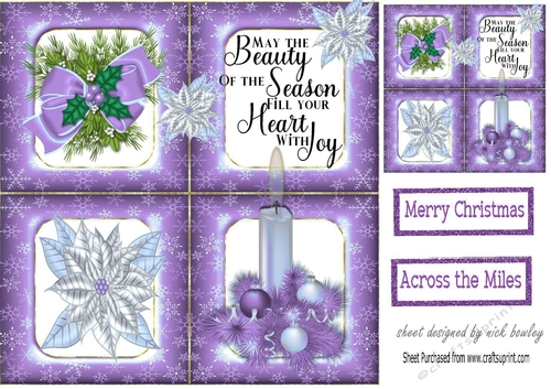 Purple Snowflake window with christmas embelishments 8x8