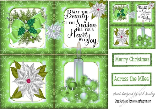 Green Snowflake window with christmas embelishments 8x8