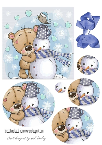 Cute Snowman/teddy oval  pyramids with bow