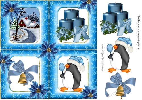 Christmas window with blue embelishments 8x8