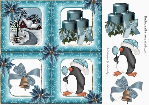 Christmas window with turq embelishments 8x8