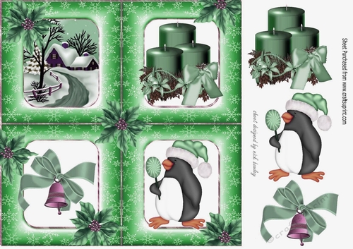 Christmas window with green embelishments 8x8